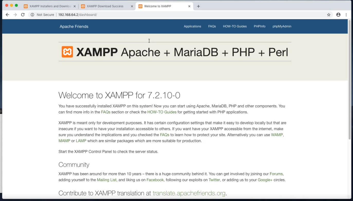 xampp-vm стартовая страница