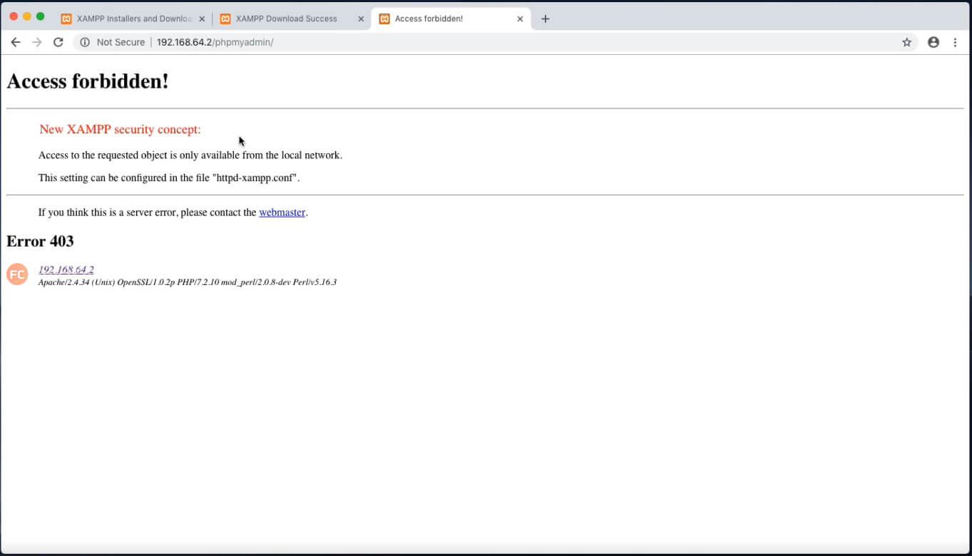 xampp-vm phpmyadmin access forbidden!